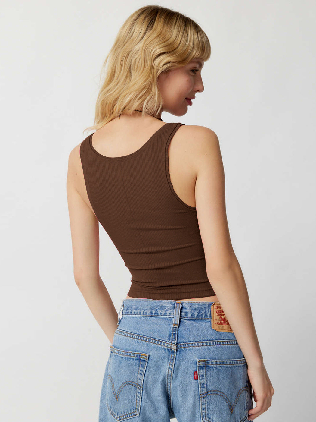 Brown Knitted Sexy Ribbed Crop Top