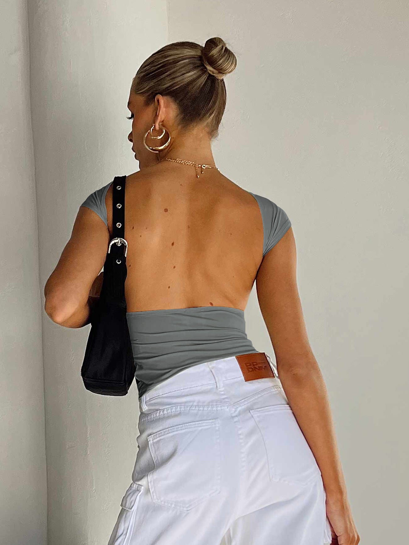 Dark Grey Sexy Openback Fitted Breathable Crop Top