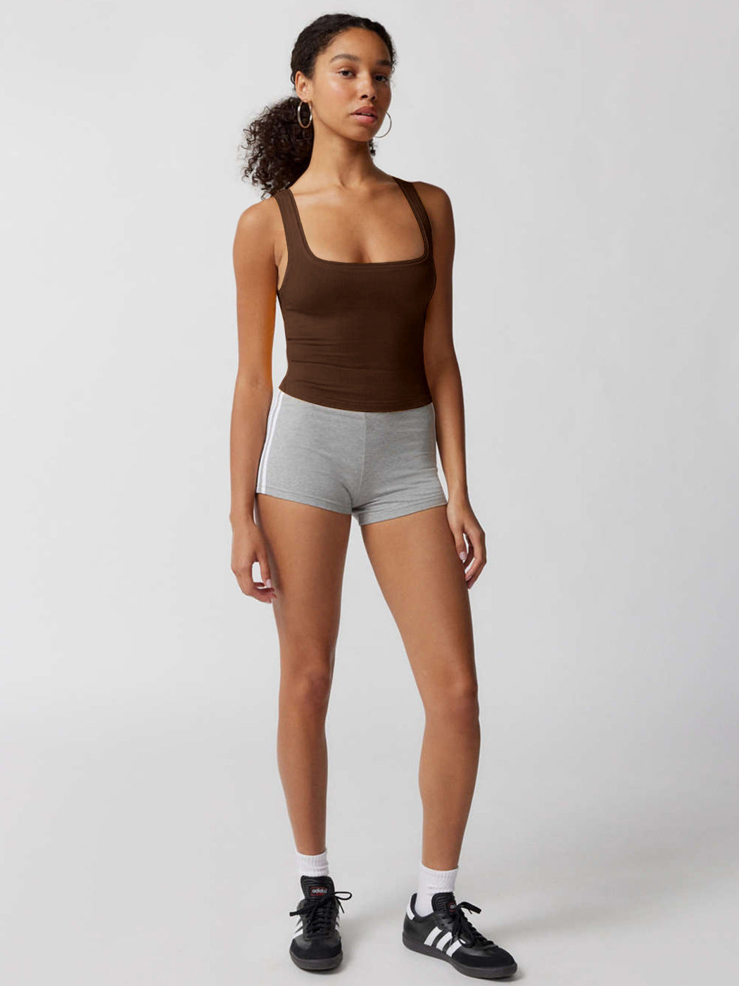 Brown Knitted Sexy Ribbed Crop Top
