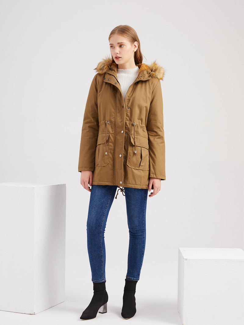 Damen Parka Mit Flauschfutter Und Fellkapuze – Warme Winterjacke Mit Taillenzug