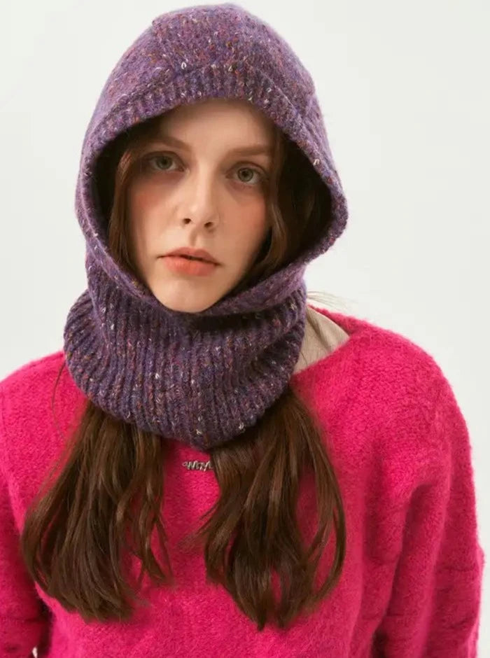 Purple Knitted Hooded Scarf