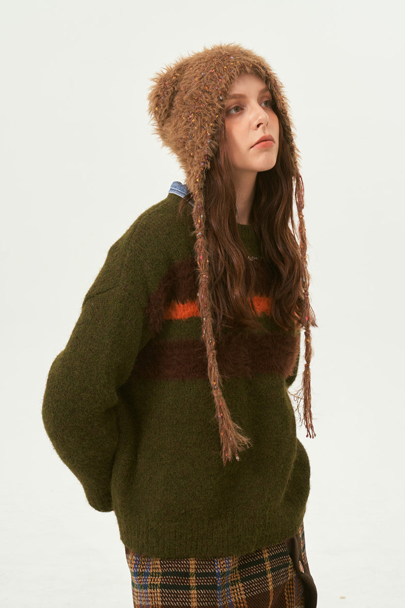 Warm Fuzzy Brown Winter Beanie Hat for Women