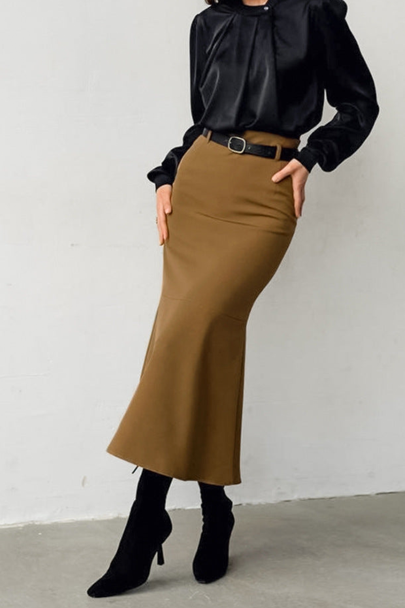 Elegant High-Waisted Mermaid Midi Skirt