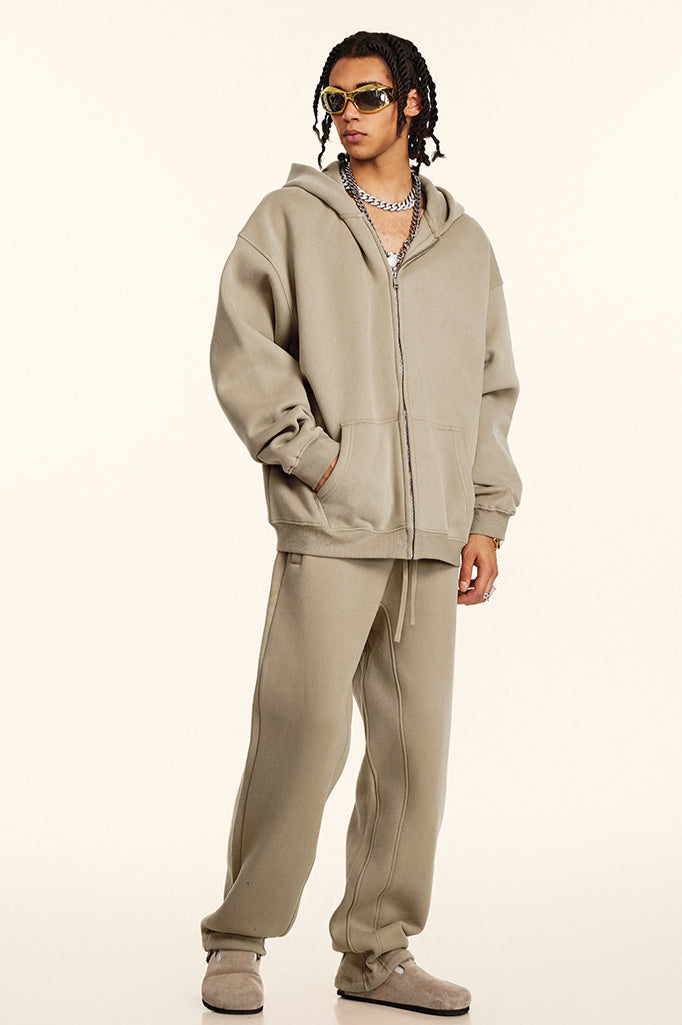 Solid Color Zipper Casual Hooded Sweatshirt and Sweatpants Set