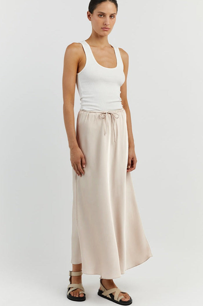 Soft Ivory Tie Waist Maxi Skirt