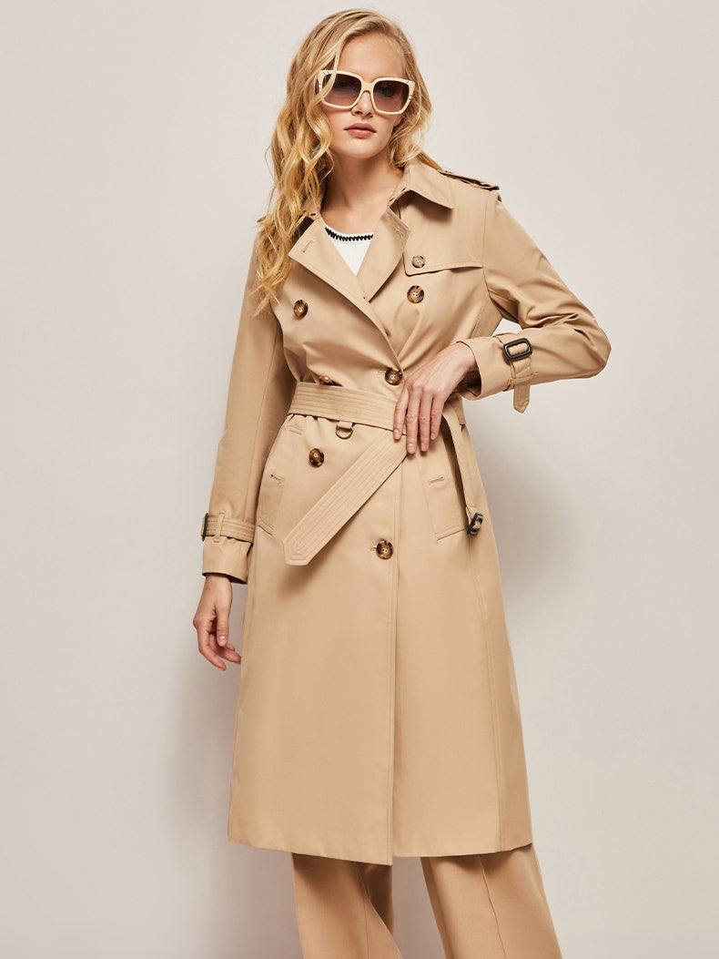 Klassischer Trenchcoat Damen Lang Mit Gürtel – Eleganter Übergangsmantel Herbst