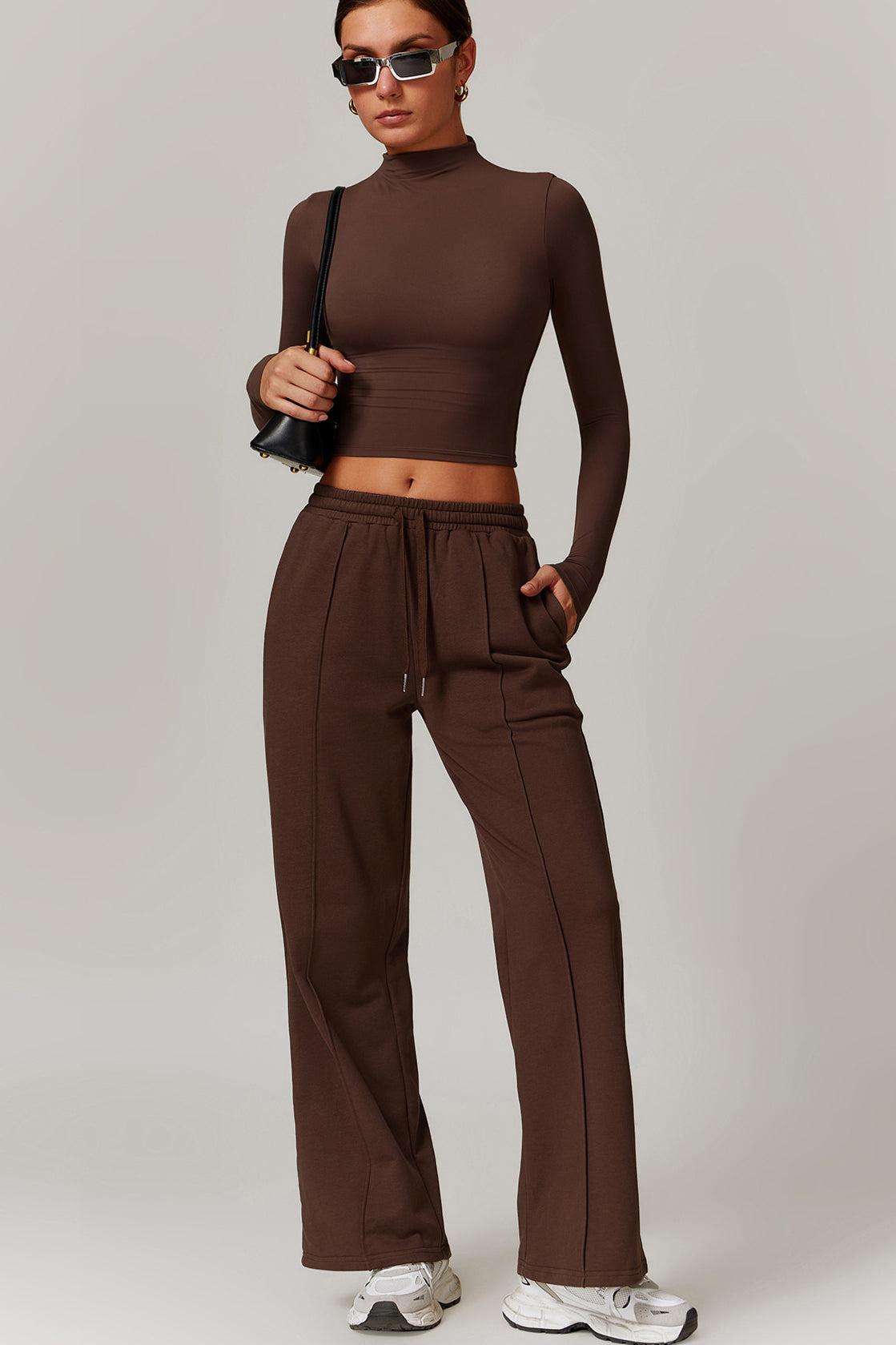 Women's Comfortable Casual Brown Drawstring Trousers for Lounge Wear