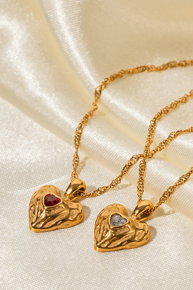 Gold Heart Pendant Necklace with Gemstone