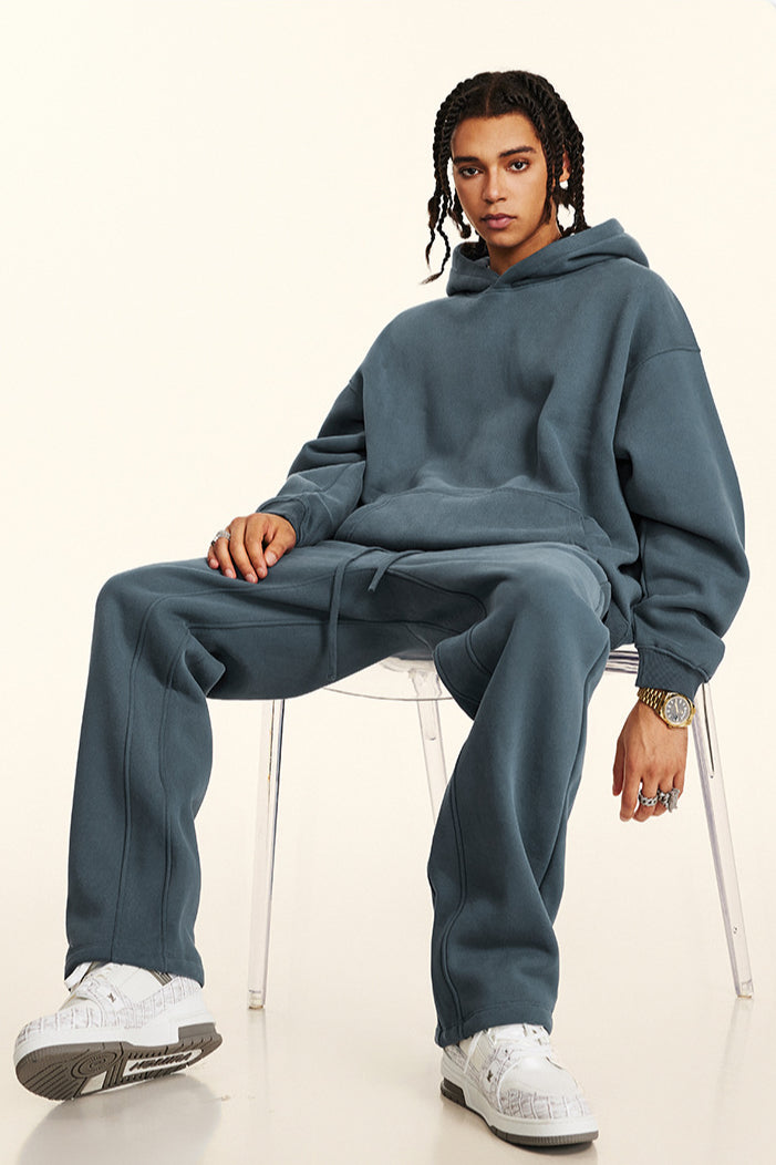 Solid Color Relaxed Casual Thickened Cozy Hoodie and Sweatpants Set