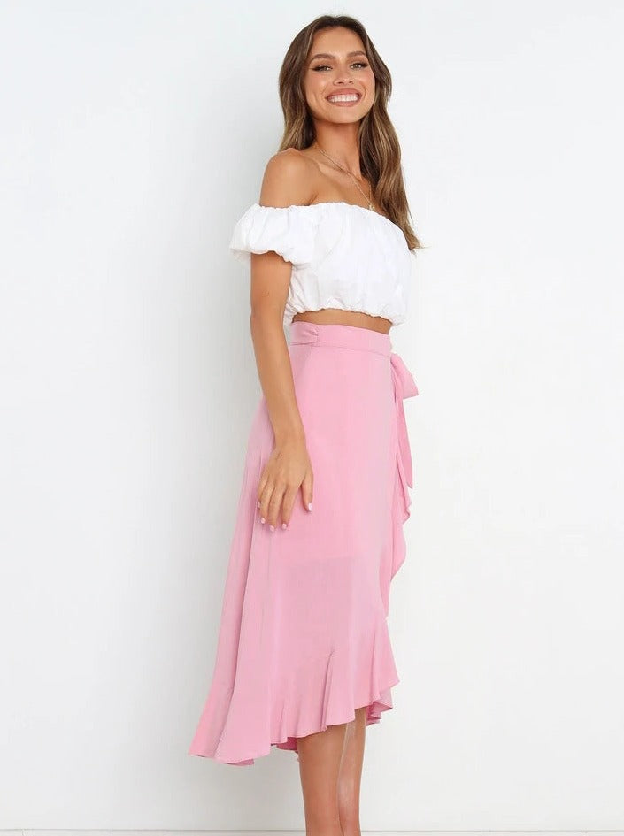 Pink Asymmetrical Sexy Long Skirt