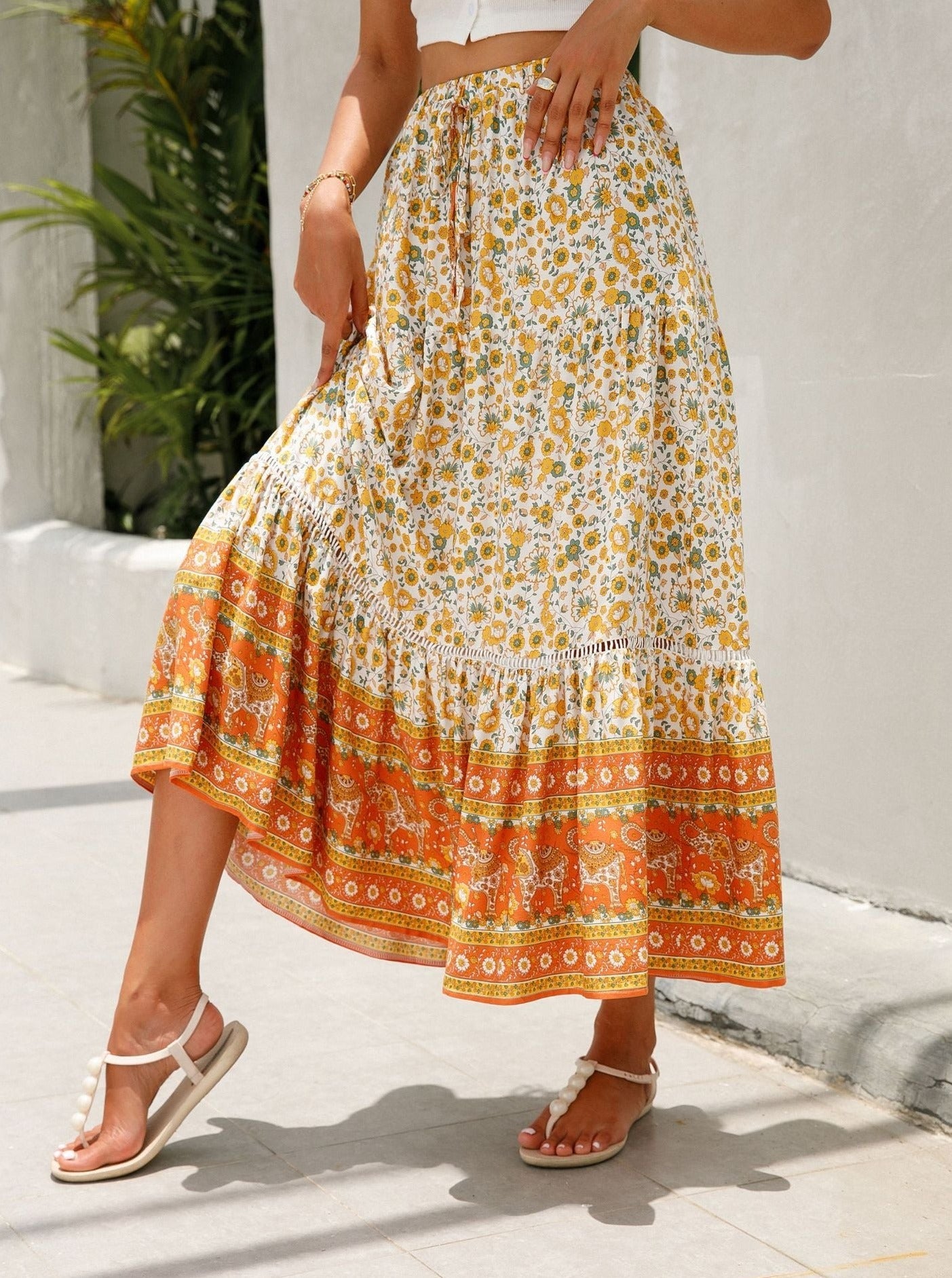 Long Lace Splicing Bohemian Style Skirt