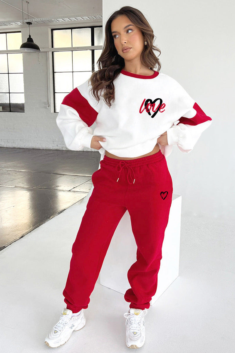 Women's "Love" Printed Sweatshirt and Casual Trousers Set