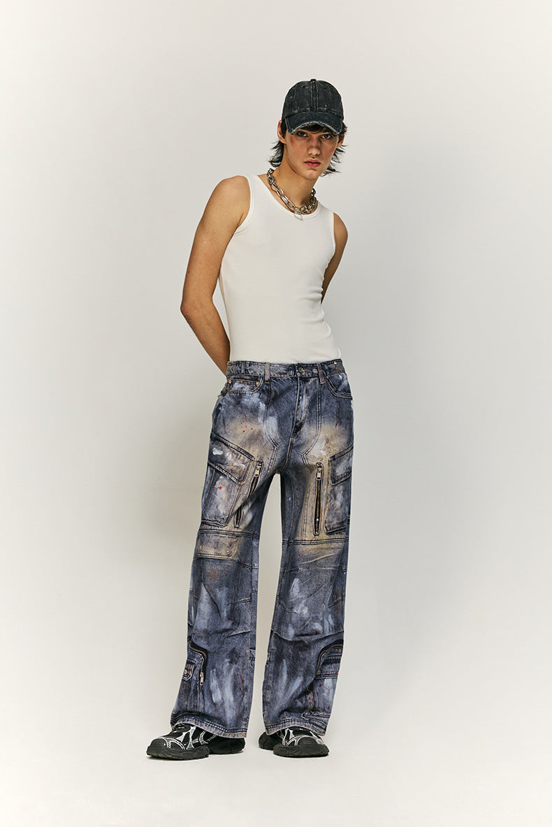 Casual Cargo-Inspired Wide-Leg Denim Pants