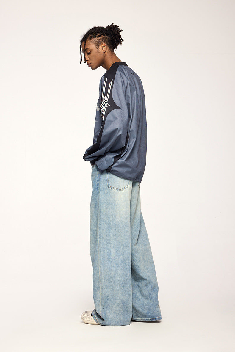 Vintage-Inspired Wide-Leg Denim Jeans