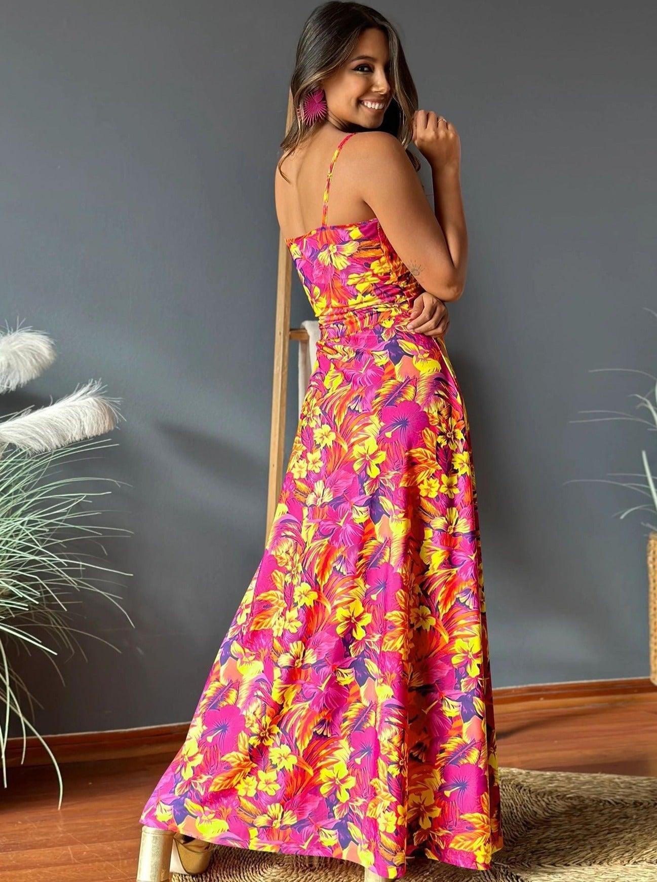 Elegant V-Neck Printed Twisted Chic Long A-Line Dress