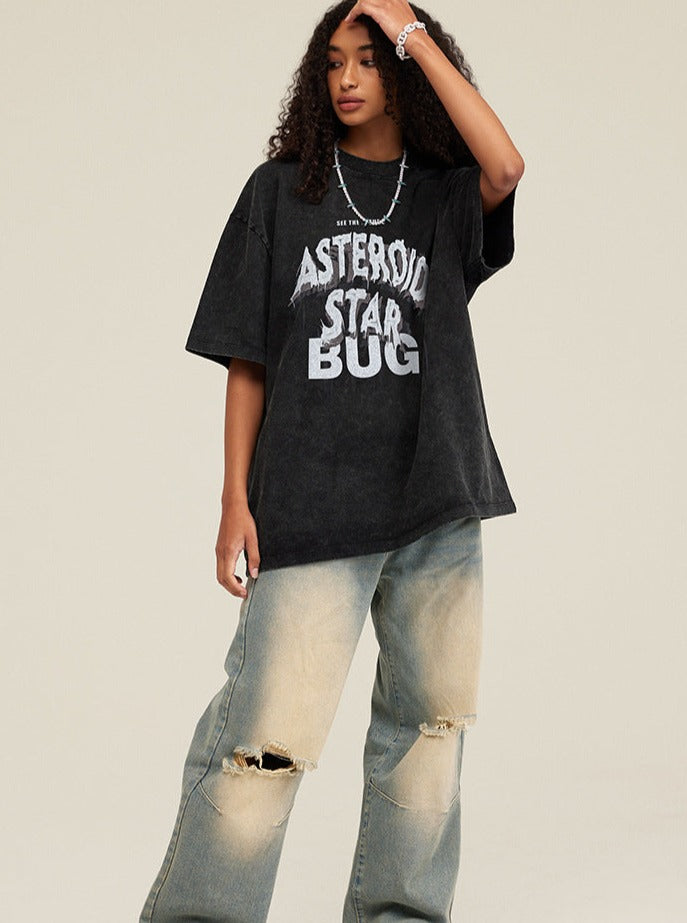 Black Casual Asteroid Letter Printed Shirt