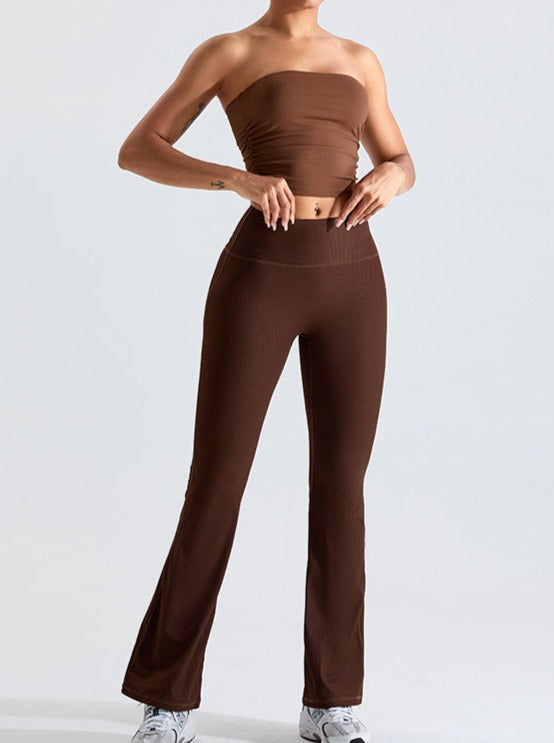 Brown Threaded Chest-Wrapped Slim Fitting Tube Top