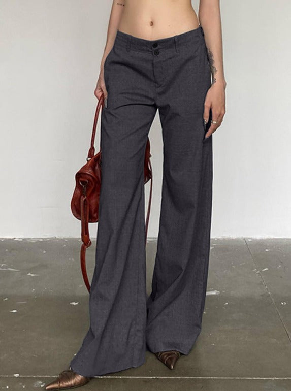 Low Waist Plain Slim Wide Leg Pants