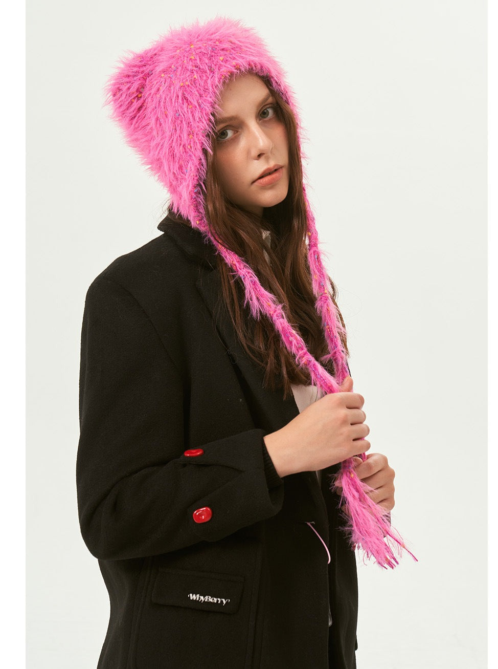 Pink Warm Bear Winter Beanie Hat for Women