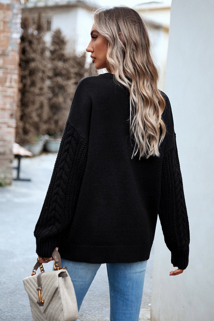 Black Round Neck Long Sleeve Sweater