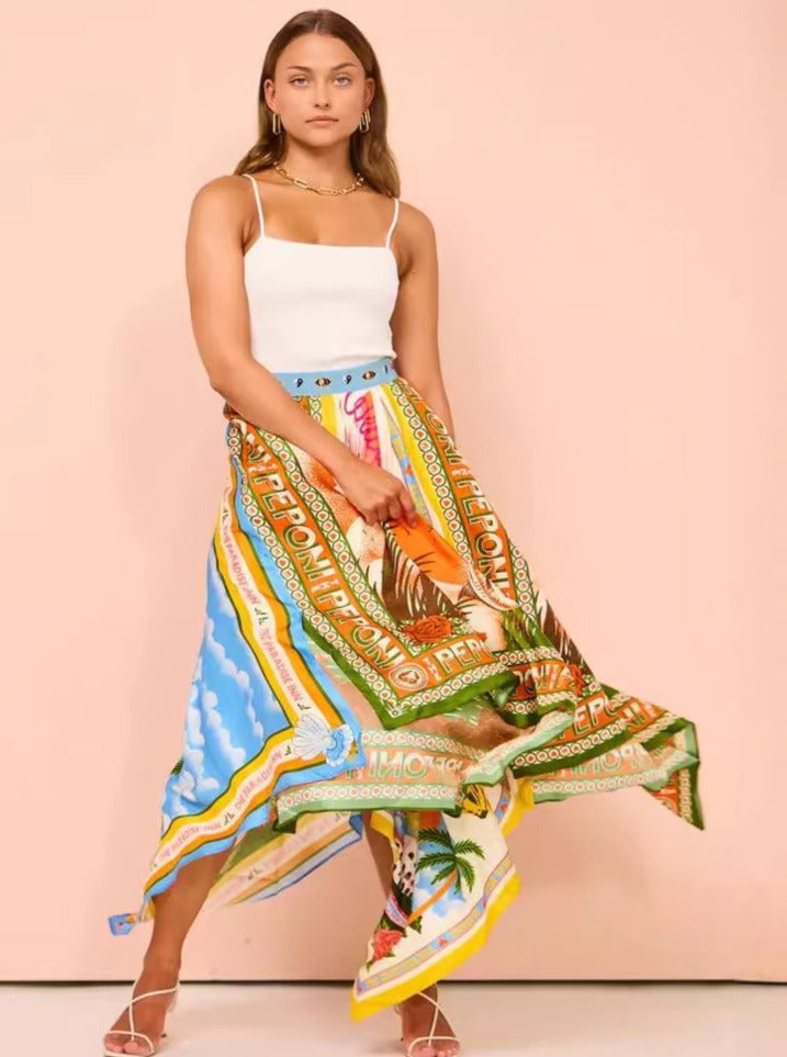 Casual Tropical Retro Printed Skirt