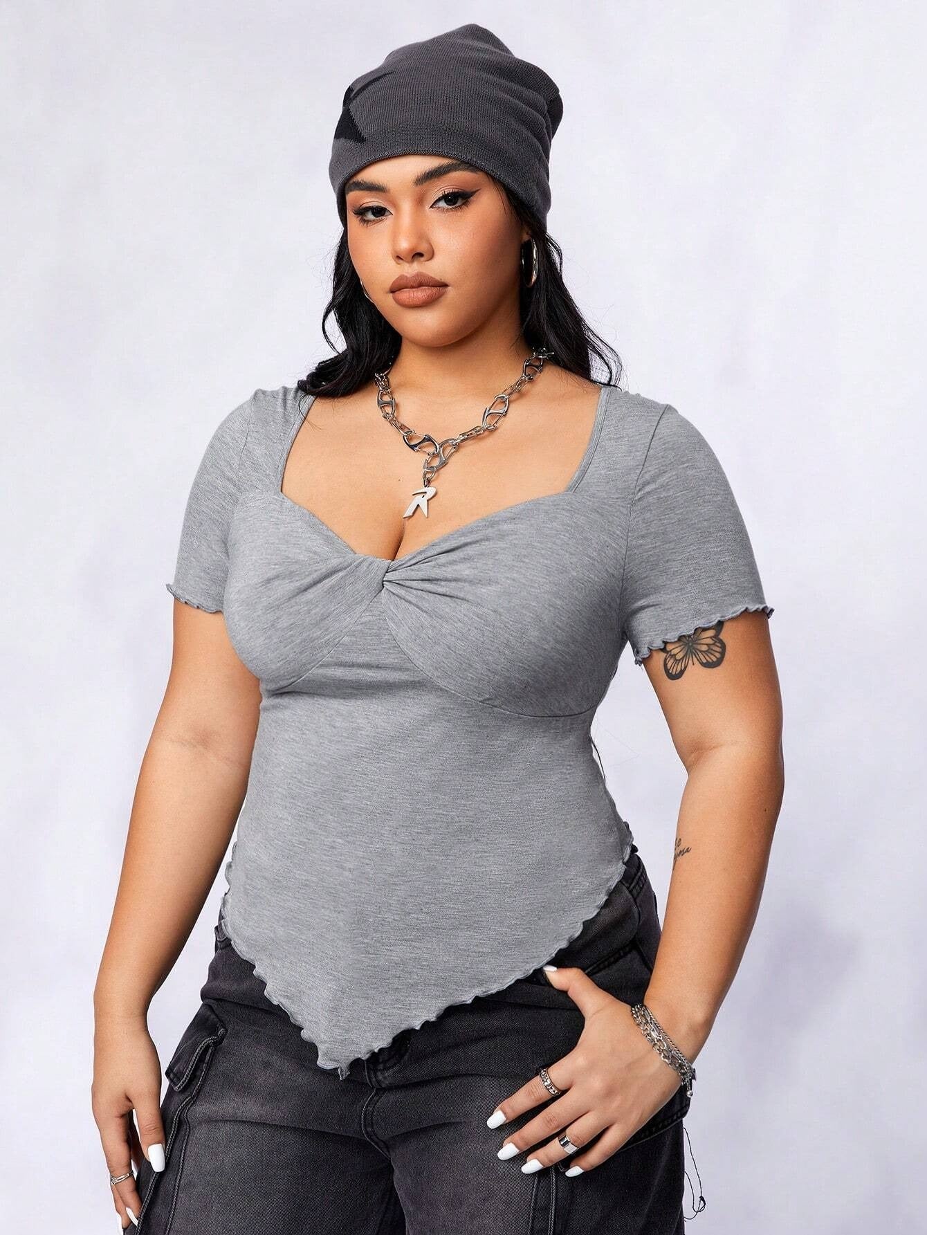 Plus Size Square Neck Sexy Short Sleeved Top