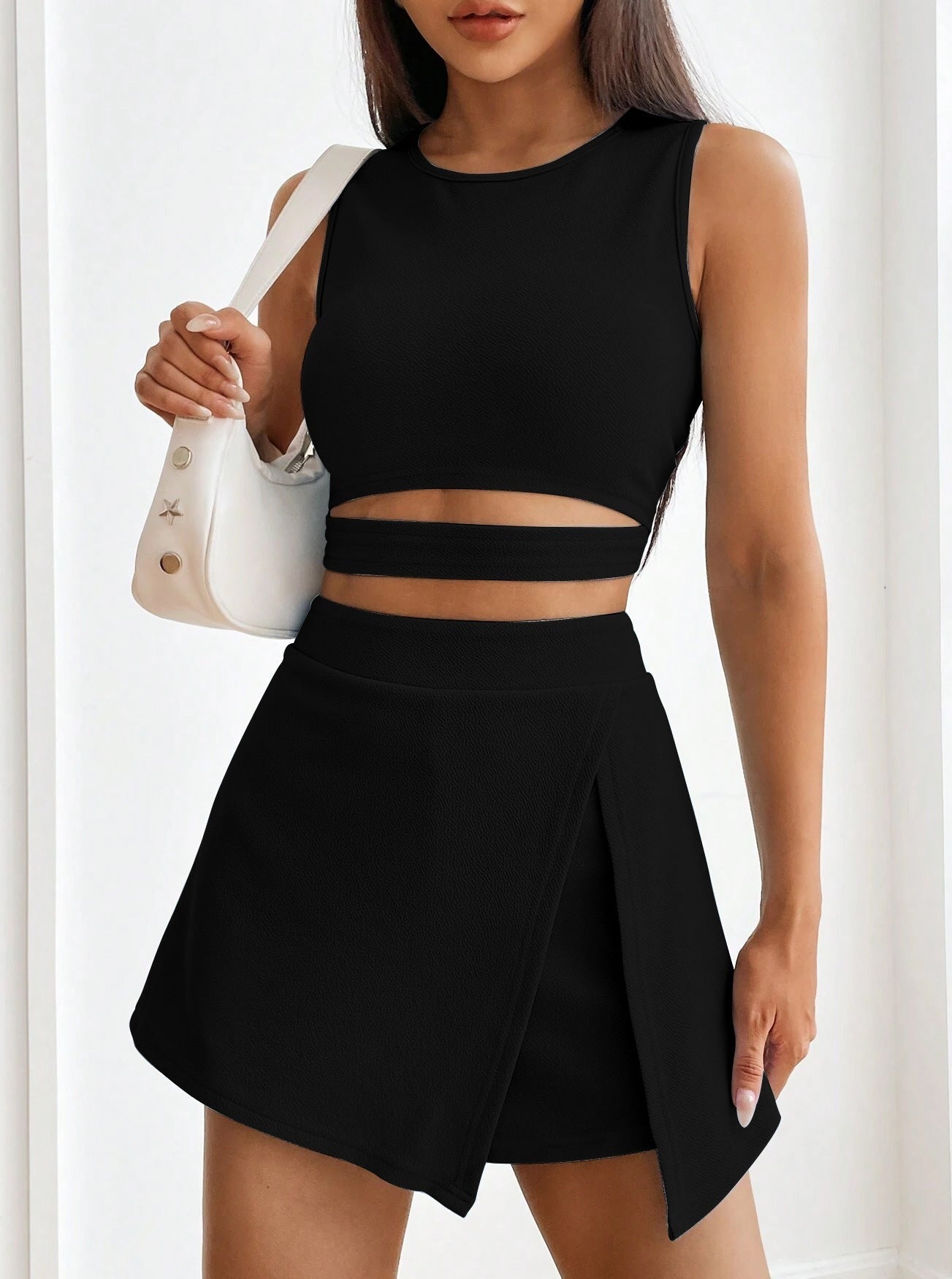 Black Cut Out Crop Top and Skort Set