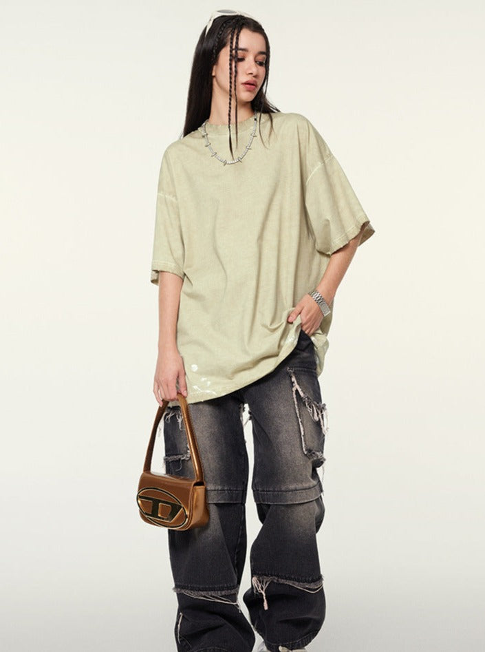 Splashed Ink Printed Short Sleeved Loose Shirt