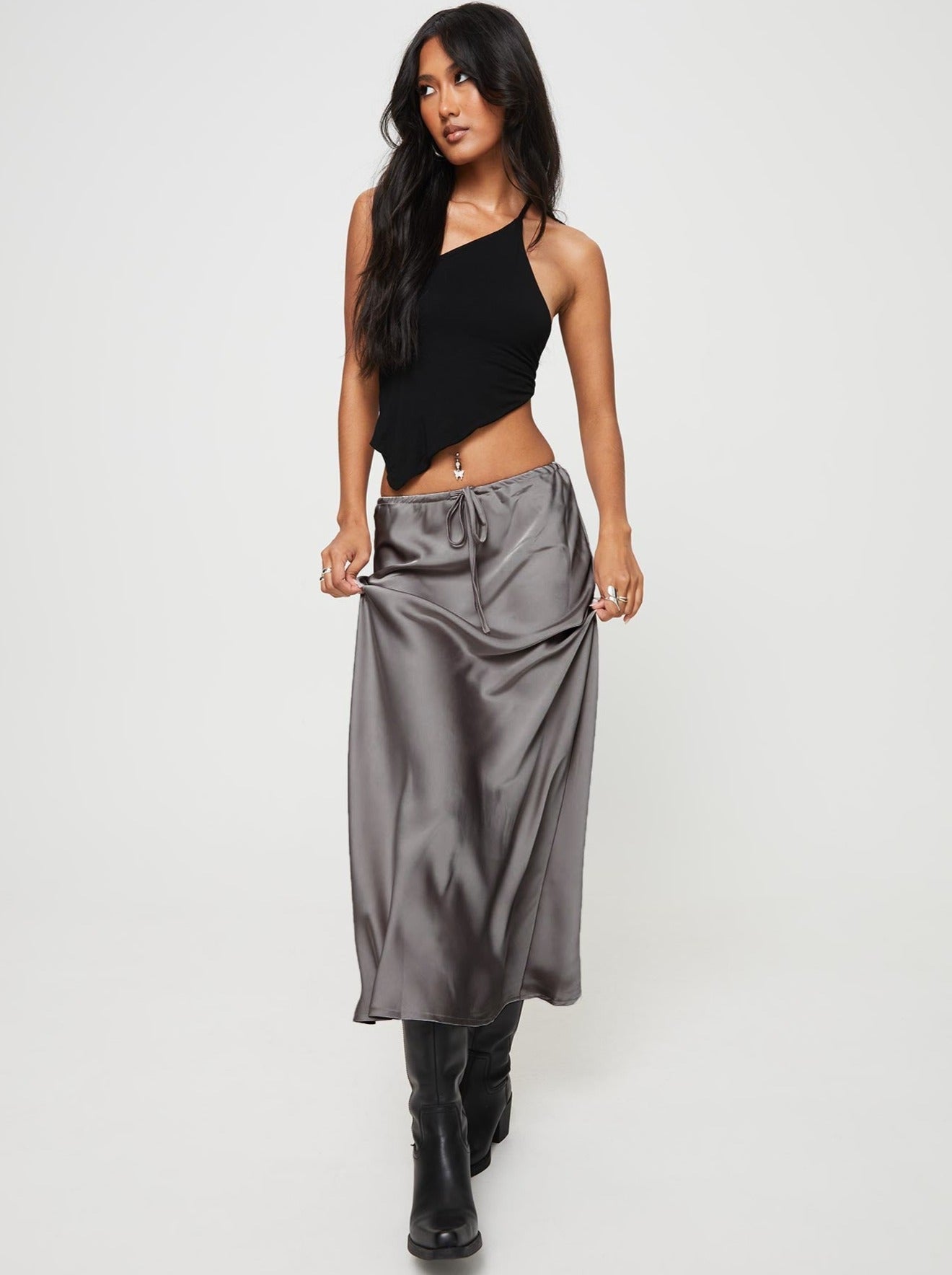 Gray Tie Wait Maxi Skirt