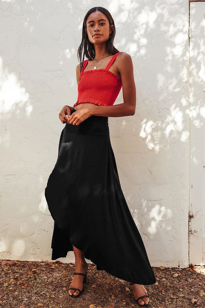 Casual Elastic Wrap Maxi Skirt