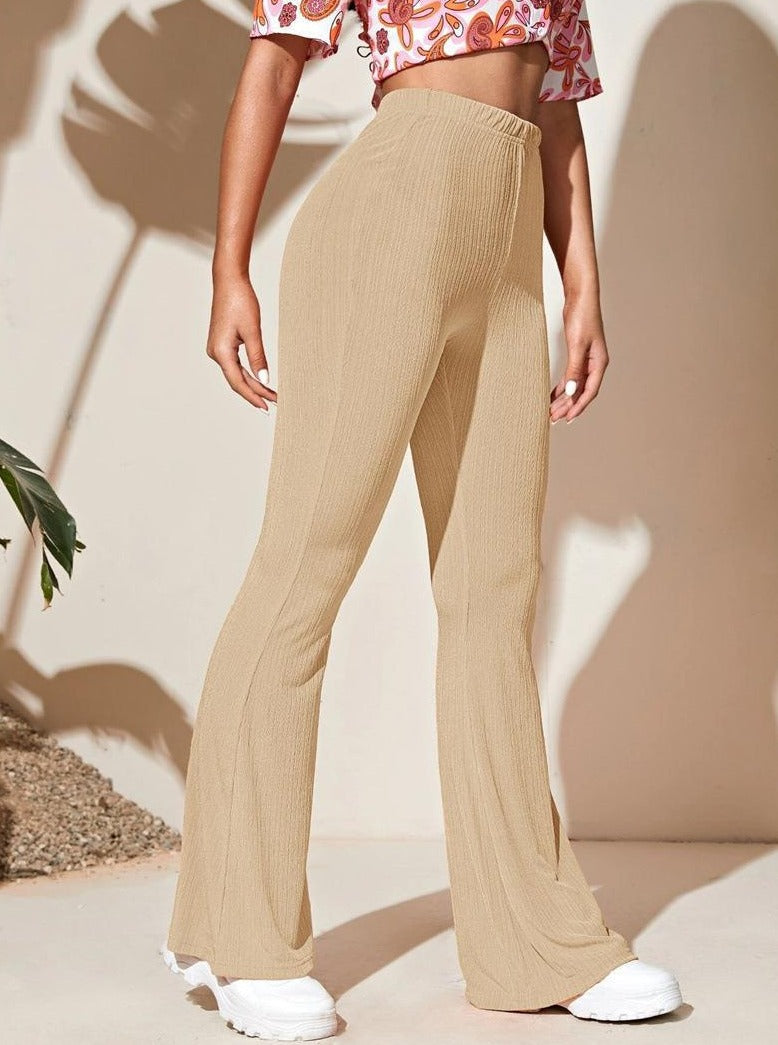 Khaki Flare Leg Stretchable Pants