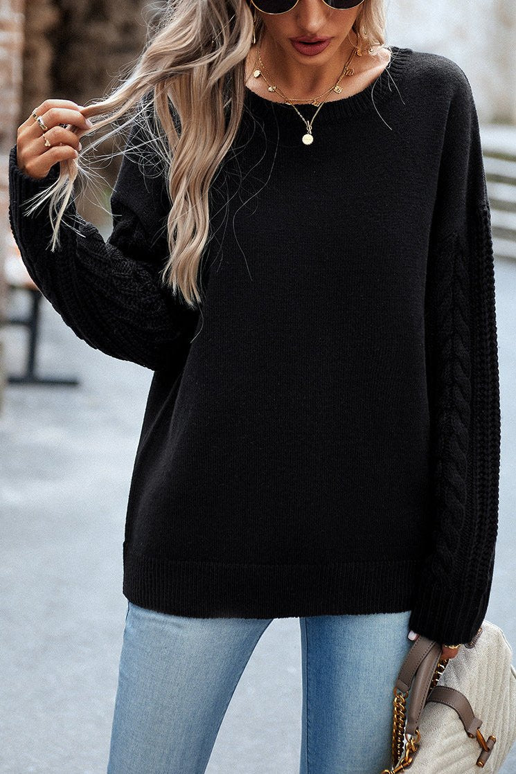 Black Round Neck Long Sleeve Sweater