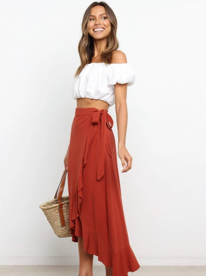 Asymmetrical Sexy Red Long Skirt