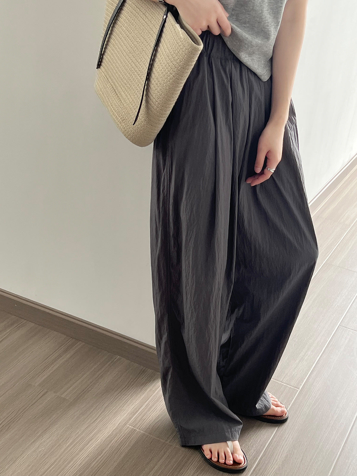 Gray Lazy Loose Wide Leg Pants