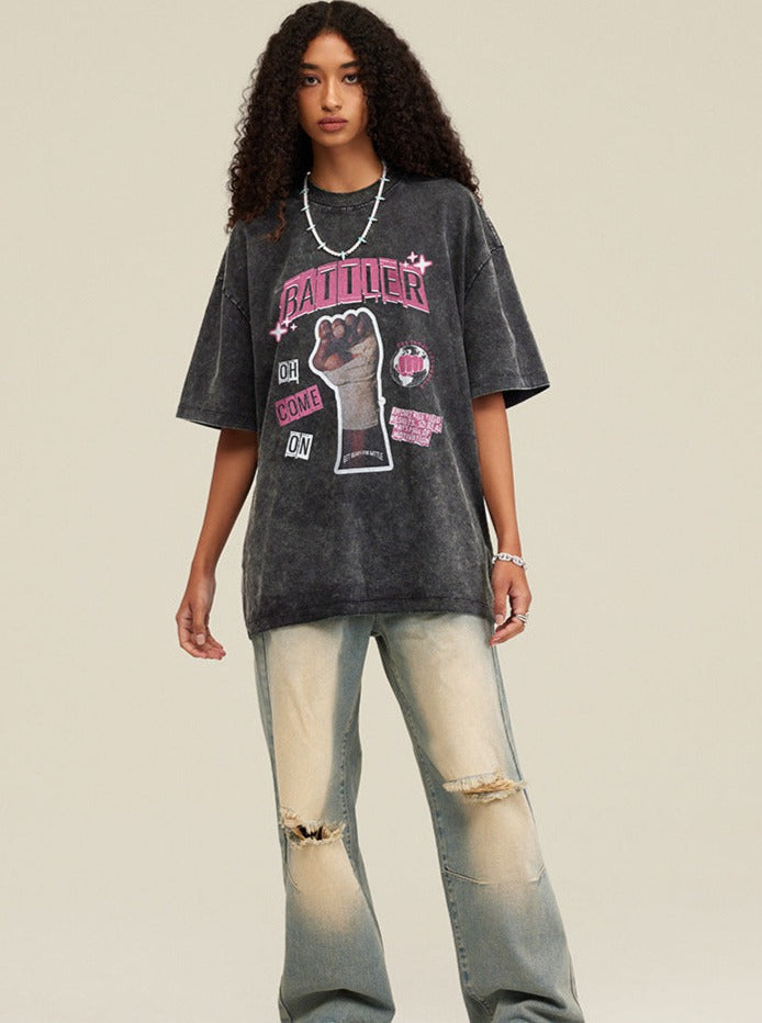 Retro Printed Half Sleeve Loose T-Shirt