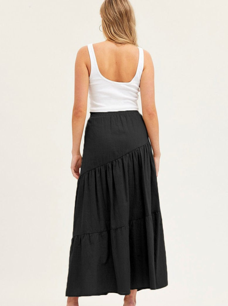 High Elastic Waist Large Hem Pleated Skirt