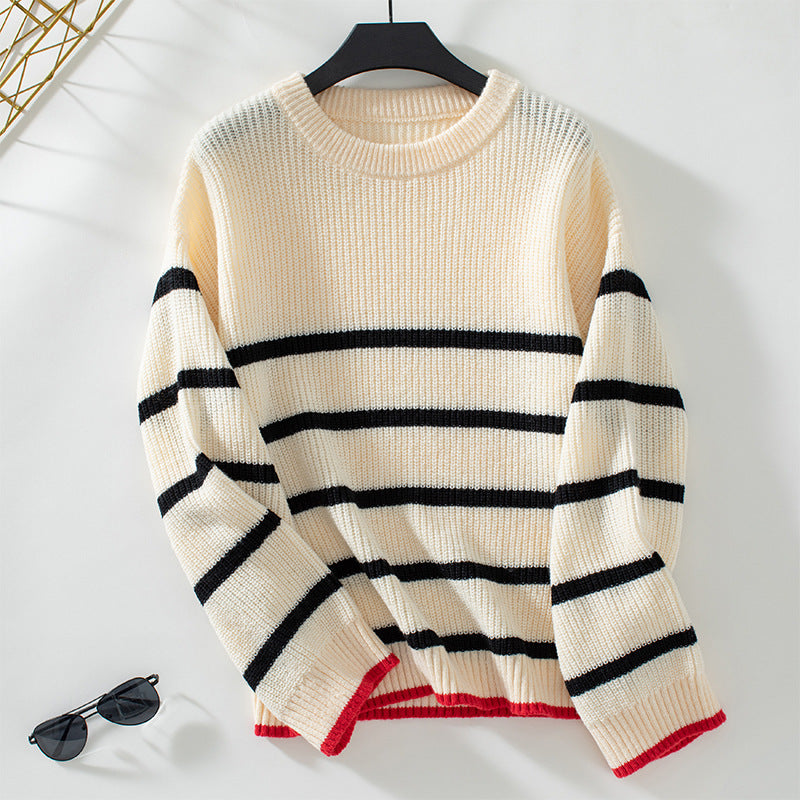 Loose Stripe Long Sleeve Pullover Sweater