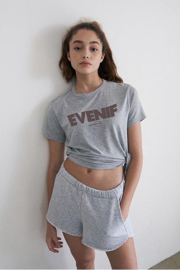 Grey Split Letter Printed Short Sleeve Sports Top