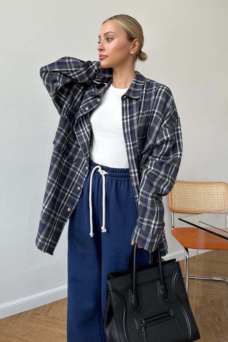 Women's Vintage Double Pocket Plaid Overshirt