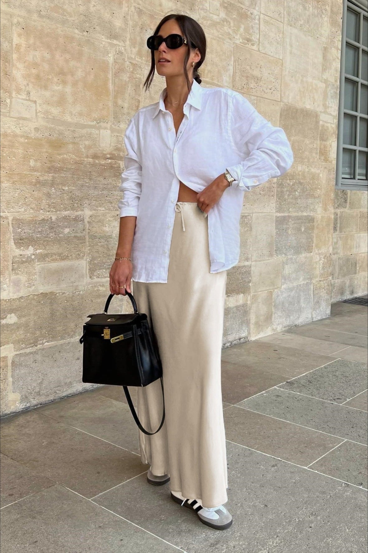 Soft Ivory Tie Waist Maxi Skirt