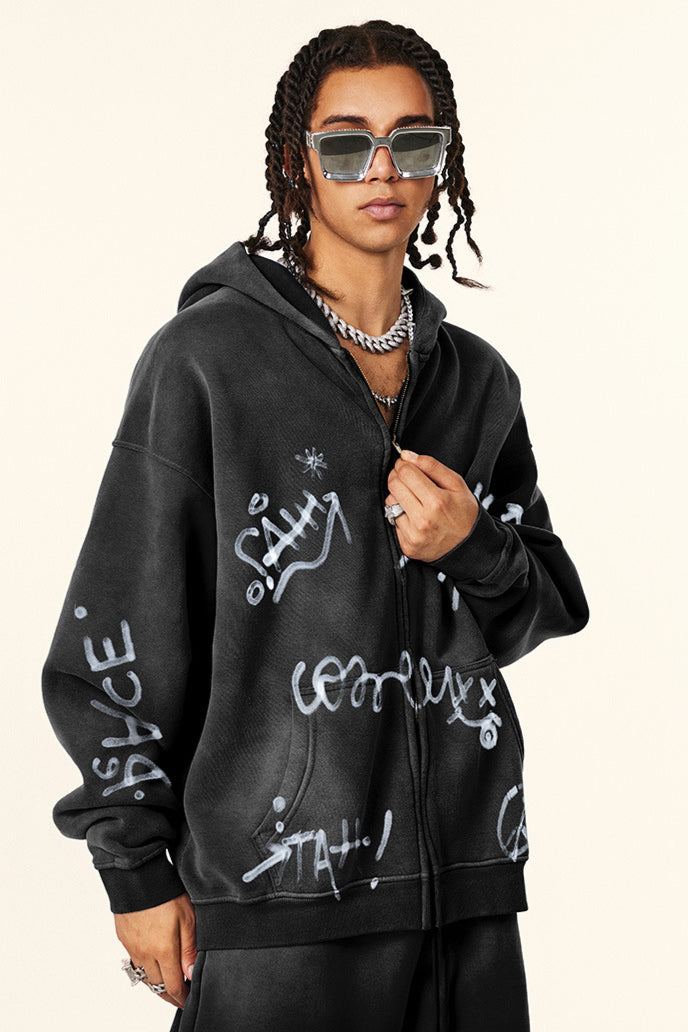 Men's Urban Style Graffiti Art Zip Hoodie