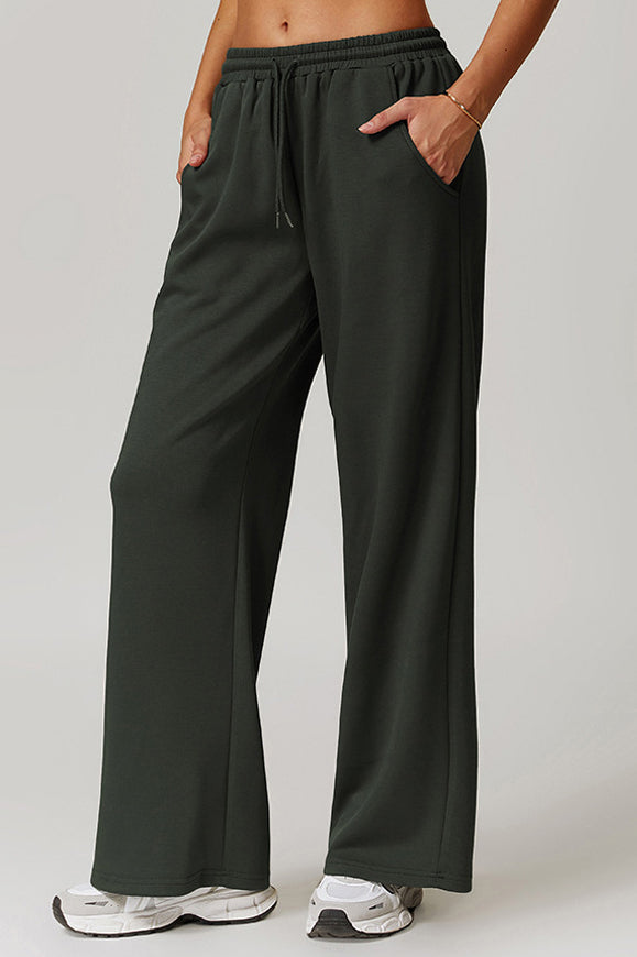 Women's Casual Wide-Leg Sweatpants in Dark Green for Everyday Comfort