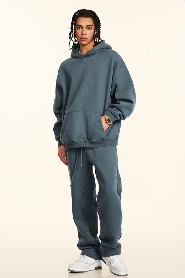 Solid Color Relaxed Casual Thickened Cozy Hoodie and Sweatpants Set