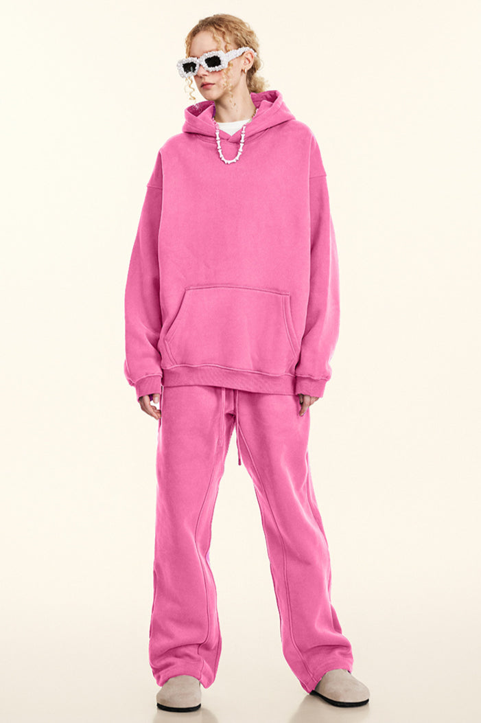 Solid Color Casual Thickened Hooded Sweatshirt and Sweatpants Set