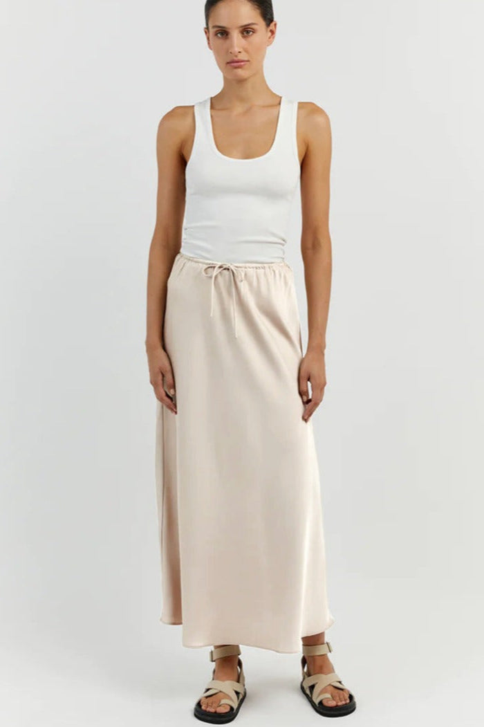 Soft Ivory Tie Waist Maxi Skirt