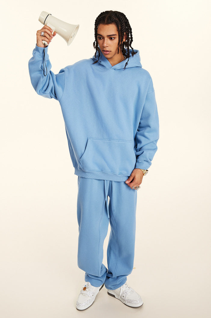 Solid Color Relaxed Casual Thickened Cozy Hoodie and Sweatpants Set