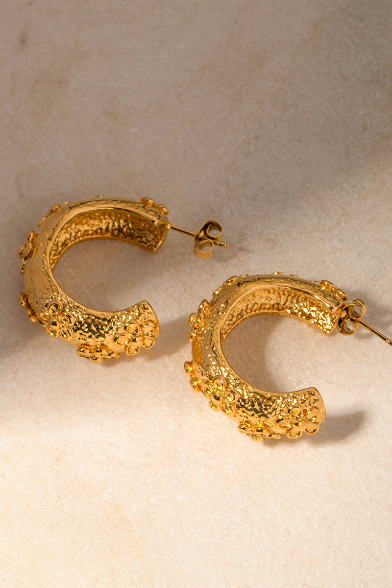 Elegant Floral Embossed Hoop Earrings